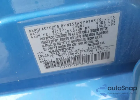 2021 Nissan Sentra Sv from USA, damaged, VIN 3N1AB8CV8MY267275